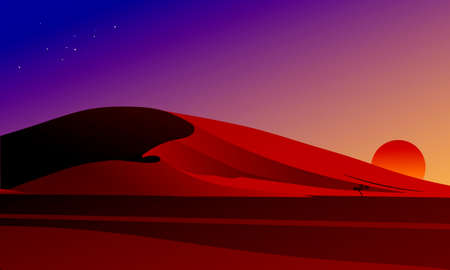 Vector illustration of desert at sunset backgroundのイラスト素材