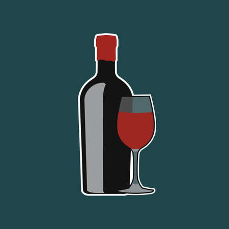 Vector illustration of a bottle of red wine and a glassのイラスト素材