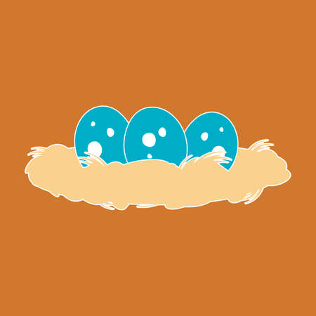 Vector illustration of a straw nest with three blue eggsのイラスト素材