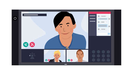 Vector illustration of a video conference. Flat design. Cartoon style.のイラスト素材