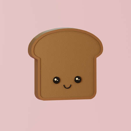 Cute piece of bread. 3D render.の写真素材