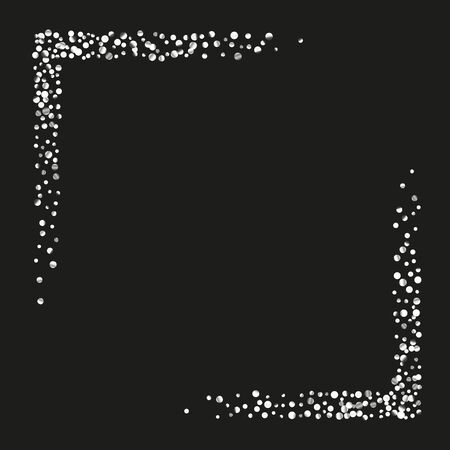 Silver shine of confetti on a black background. Illustration of a drop of shiny particles. Decorative element. Luxury background for your design, cards, invitations, gift, vip.のイラスト素材
