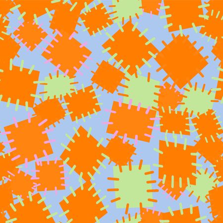 Seamless pattern in color patches. Bright cute background of multicolored scraps of fabric, sewn with different colors of thread. Can be used for fabric design, children's wallpaper, postcards. Vectorのイラスト素材
