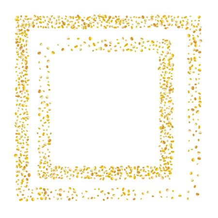 Golden glitter confetti on a white background. Illustration of a drop of shiny particles.のイラスト素材