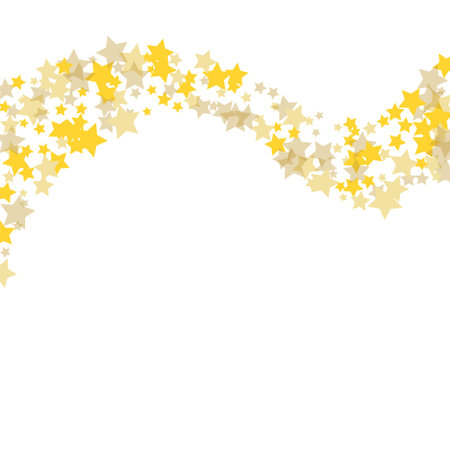 Golden scattered chaotically confetti-stars on white. Luxury festive background. Element of design. It is suitable for business cards, banners, posters. Vector illustration, EPS 10.のイラスト素材