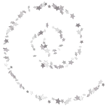 Silver volumetric star-confetti fall on a white background. Falling stars on a white background. Vector illustration.のイラスト素材