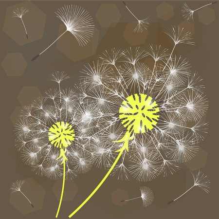Abstract background of a dandelion for design. The wind blows the seeds of a dandelion. Template for posters, wallpapers, posters. Vector illustrations.のイラスト素材