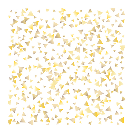 Festive greeting card with gold falling confetti triangles on white background for design decoration Vector background.のイラスト素材