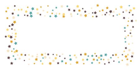 Abstract flying confetti star. A falling star background. White background with blue, yellow and brown stars. Suitable for your design, cards, invitations, gifts.のイラスト素材