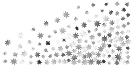 Silver star of confetti. Falling stars on a white background. Illustration of flying shiny stars. Decorative element. Suitable for your design, cards, invitations, gift, vip.のイラスト素材