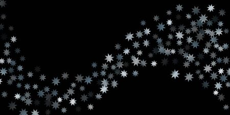 Abstract silver star of confetti. Falling starry background. Random stars shine on a black background. The dark sky with shining stars. Suitable for your design.のイラスト素材