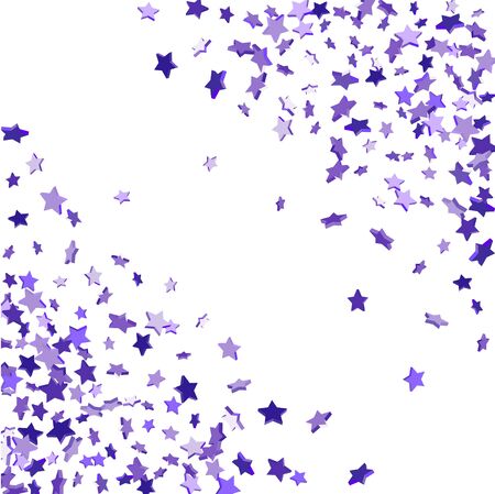 Star confetti. Bright violet random stars falling randomly on a white background. Bright design. Suitable for your design, cards, invitations, gifts, vip.のイラスト素材
