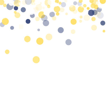 Abstract white background with golden, blue confetti transparent dots. Elements of different size, color, suitable backgrounds greeting cards, posters, new year designのイラスト素材