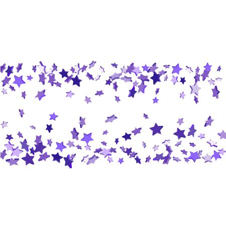 Star confetti. Bright violet random stars falling randomly on a white background. Bright design. Suitable for your design, cards, invitations, gifts, vip.のイラスト素材