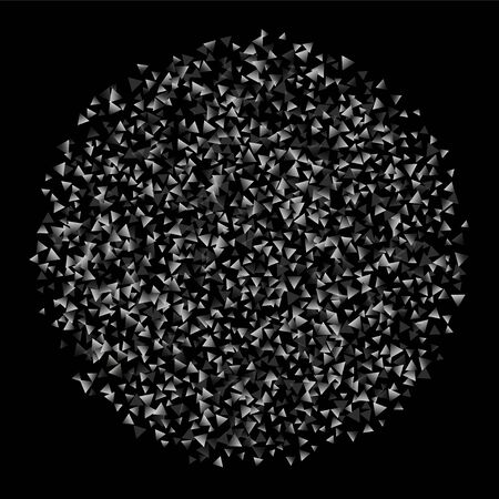 Silver confetti triangle on a black background. Abstract celebration background in the form of a silver triangle. Decorative element. Suitable for your design, cards, invitations, gifts.のイラスト素材