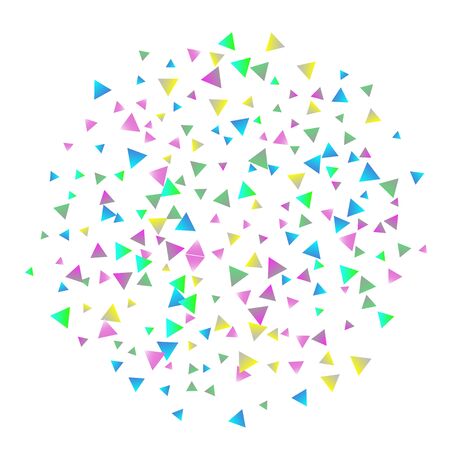 Confetti triangles on a white background. Illustration of a drop of multicolored shiny particles. Decorative element. Luxury background for your design, cards, invitations, gift, vip.のイラスト素材