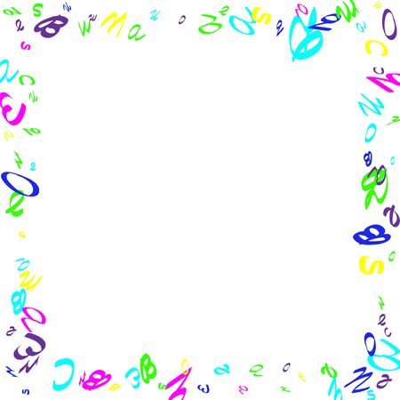 Colored bright handwritten letters are scattered chaotically on a white background. Illustration is good for educational design. 23 April. Vector.のイラスト素材