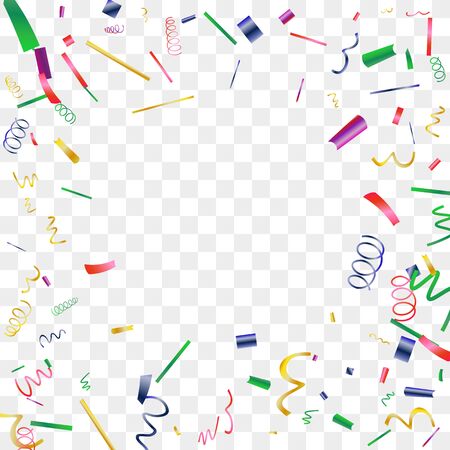 Bright sparkle of colorful confetti. Abstract background with falling blue, red, gold, green, pink tiny confetti. Luxury festive background for your design, cards, invitations, gift, vip. Vector.のイラスト素材
