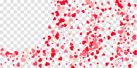 The heart of confetti in red and pink color is beautifully falling chaotically against the background. Template for posters, posters, postcards, invitations. Valentine's Day. Vector illustrationのイラスト素材