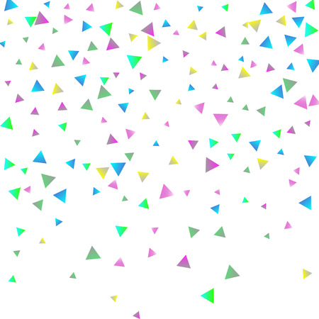 Confetti triangles on a white background. Illustration of a drop of multicolored shiny particles. Decorative element. Luxury background for your design, cards, invitations, gift, vip.のイラスト素材