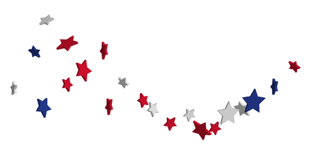 4th of July. Abstract background of falling red, blue, white stars in the colors of the United States, the patriotic stars of America confetti. USA banner background. Vector illustrationのイラスト素材