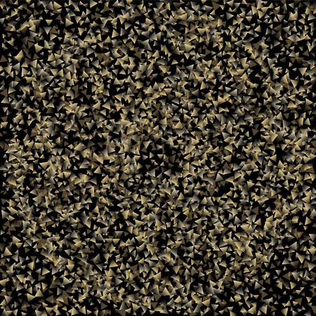 Golden falling confetti triangles on a black background. Abstract background of celebration in the form of a golden triangle.Decorative element. Suitable for your design, cards, invitations, gifts.のイラスト素材