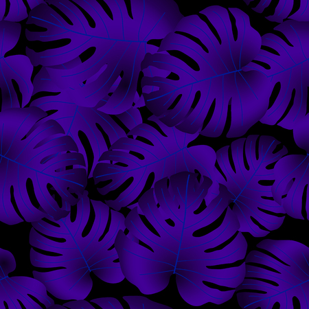 Vector seamless tropical pattern, bright tropical foliage, monstera leaves. Modern bright summer print design from thickets of tropical leaves from the jungle.のイラスト素材