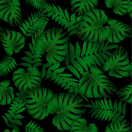 Vector seamless tropical pattern, bright tropical foliage, monstera leaves. Modern bright summer print design from thickets of tropical leaves from the jungle.のイラスト素材