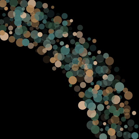 Abstract black background with golden and blue confetti transparent dots. Elements of different size and color. Suitable for backgrounds for greeting cards and posters, New Year's designのイラスト素材