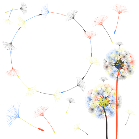 Dandelion for design. Abstract background . The wind blows the seeds of a dandelion. Template for posters, wallpapers, posters. Vector illustrations.のイラスト素材