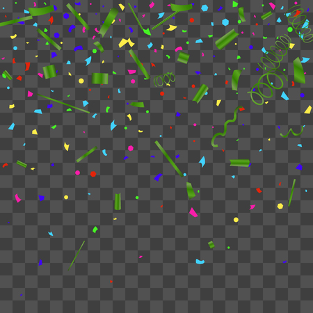Confetti. Bright colorful vector sparkly confetti, isolated on a transparent background.Element design. Holiday background for postcard, banner, poster, cover design.のイラスト素材