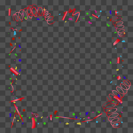 Confetti. Bright colorful vector sparkly confetti, isolated on a transparent background.Element design. Holiday background for postcard, banner, poster, cover design.のイラスト素材