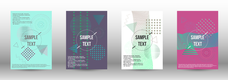 Ilustración de Cover design. Creative fluid backgrounds with memphis elements to create a fashionable abstract cover, banner, poster, brochure. Vector illustration. EPS 10. - Imagen libre de derechos