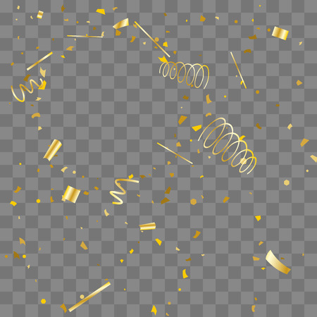 Golden confetti. Gold texture glitter on a transparent background. Element of design. Golden abstract textures are chaotically falling. Vector illustration, EPS 10.のイラスト素材