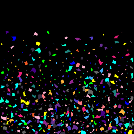 Confetti. Colorful confetti on a black background. Holiday festive background. Suitable for postcard background, banner, poster, cover design.Vector.のイラスト素材
