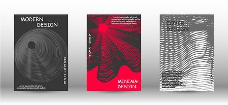 Set of modern abstract covers. 3D distorted lines for brochure, sound poster. Trendy geometric patterns. EPS10 Vector Design.のイラスト素材