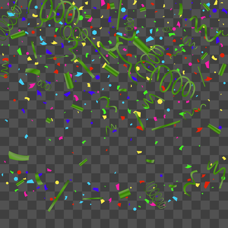 Confetti. Bright colorful vector sparkly confetti, isolated on a transparent background.Element design. Holiday background for postcard, banner, poster, cover design.のイラスト素材