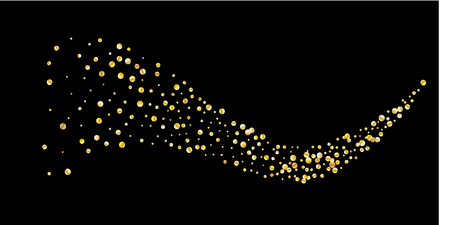 Golden glitter confetti on a black background. Illustration of a drop of shiny particles. Decorative element. Luxury background for your design, greeting cards, invitations, gift, vip.のイラスト素材
