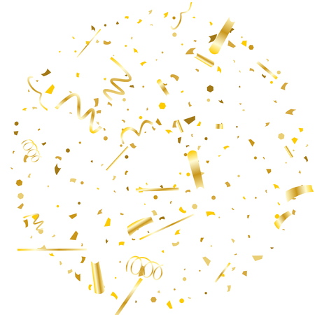 Golden confetti. Gold texture glitter on a white background. Element of design. Golden abstract textures are chaotically falling. Vector illustration, EPS 10.のイラスト素材
