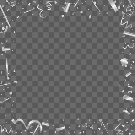 Silver confetti. Silver texture glitter on a transparent background. The element of design. The silvery abstract textures are chaotically falling. The Vector illustration, EPS 10.のイラスト素材