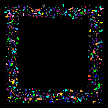 Confetti. Colorful confetti on a black background. Holiday festive background. Suitable for postcard background, banner, poster, cover design.Vector.のイラスト素材