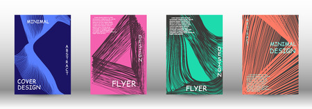 Set of modern abstract covers. 3D distorted lines for brochure, sound poster. Trendy geometric patterns. EPS10 Vector Design.のイラスト素材