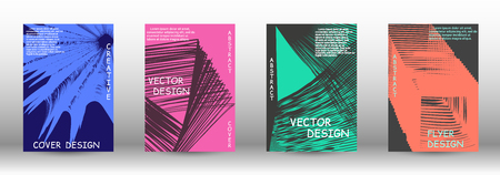 Set of modern abstract covers. 3D distorted lines for brochure, sound poster. Trendy geometric patterns. EPS10 Vector Design.のイラスト素材