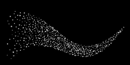 Silver shine of confetti on a black background. Illustration of a drop of shiny particles. Decorative element. Luxury background for your design, cards, invitations, gift, vip.のイラスト素材