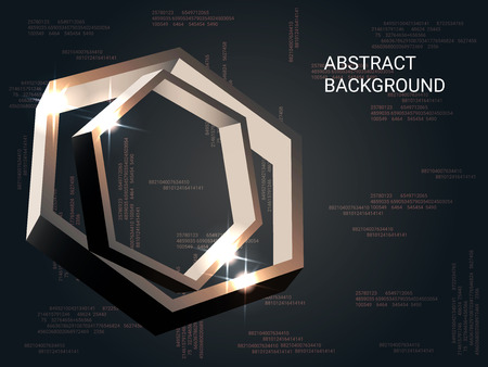 Polygon volume sparkle on background. 3D vector illustration . Futuristic geometric background. Abstract composition. Bronze three-dimensional polygon in space.のイラスト素材