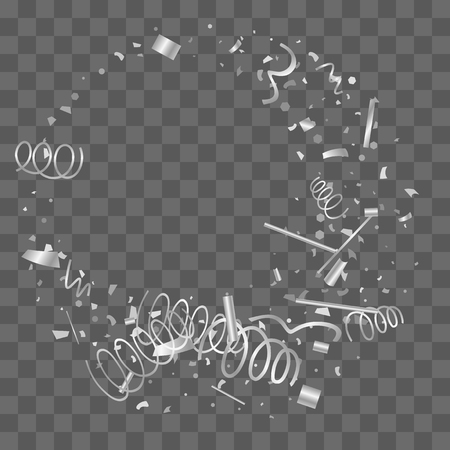 Silver confetti. Silver texture glitter on a transparent background. The element of design. The silvery abstract textures are chaotically falling. The Vector illustration, EPS 10.のイラスト素材
