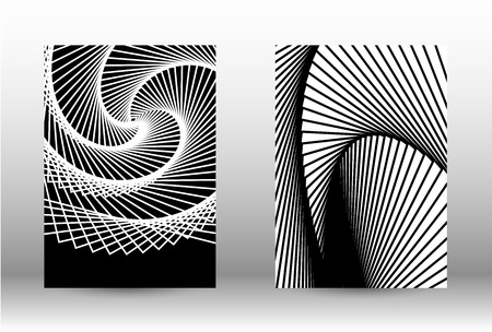 Optical contrast. Set of abstract patterns with distorted lines. Black and white striped psychedelic background. Abstract vector illustration.You can use for design covers, cards,posters.のイラスト素材