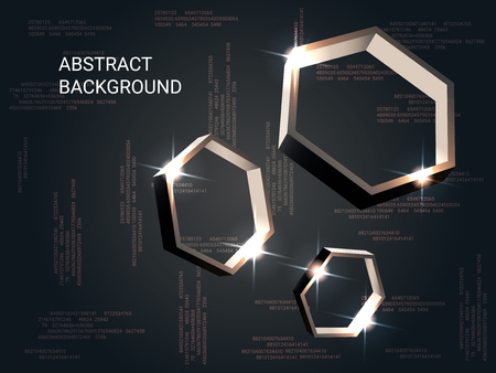 Polygon volume sparkle on background. 3D vector illustration . Futuristic geometric background. Abstract composition. Bronze three-dimensional polygon in space.のイラスト素材