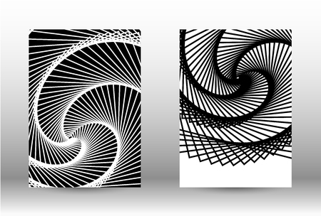 Optical contrast. Set of abstract patterns with distorted lines. Black and white striped psychedelic background. Abstract vector illustration.You can use for design covers, cards,posters.のイラスト素材