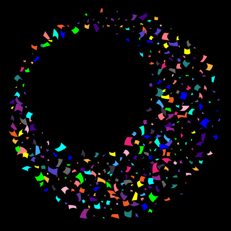 Confetti. Colorful confetti on a black background. Holiday festive background. Suitable for postcard background, banner, poster, cover design.Vector.のイラスト素材